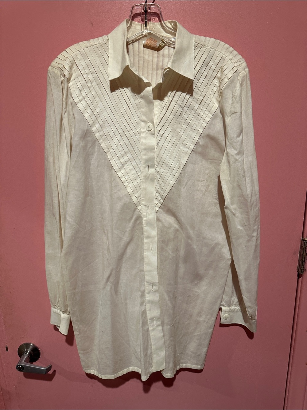 Gottex Cream Pleated V-Yoke Dress Shirt